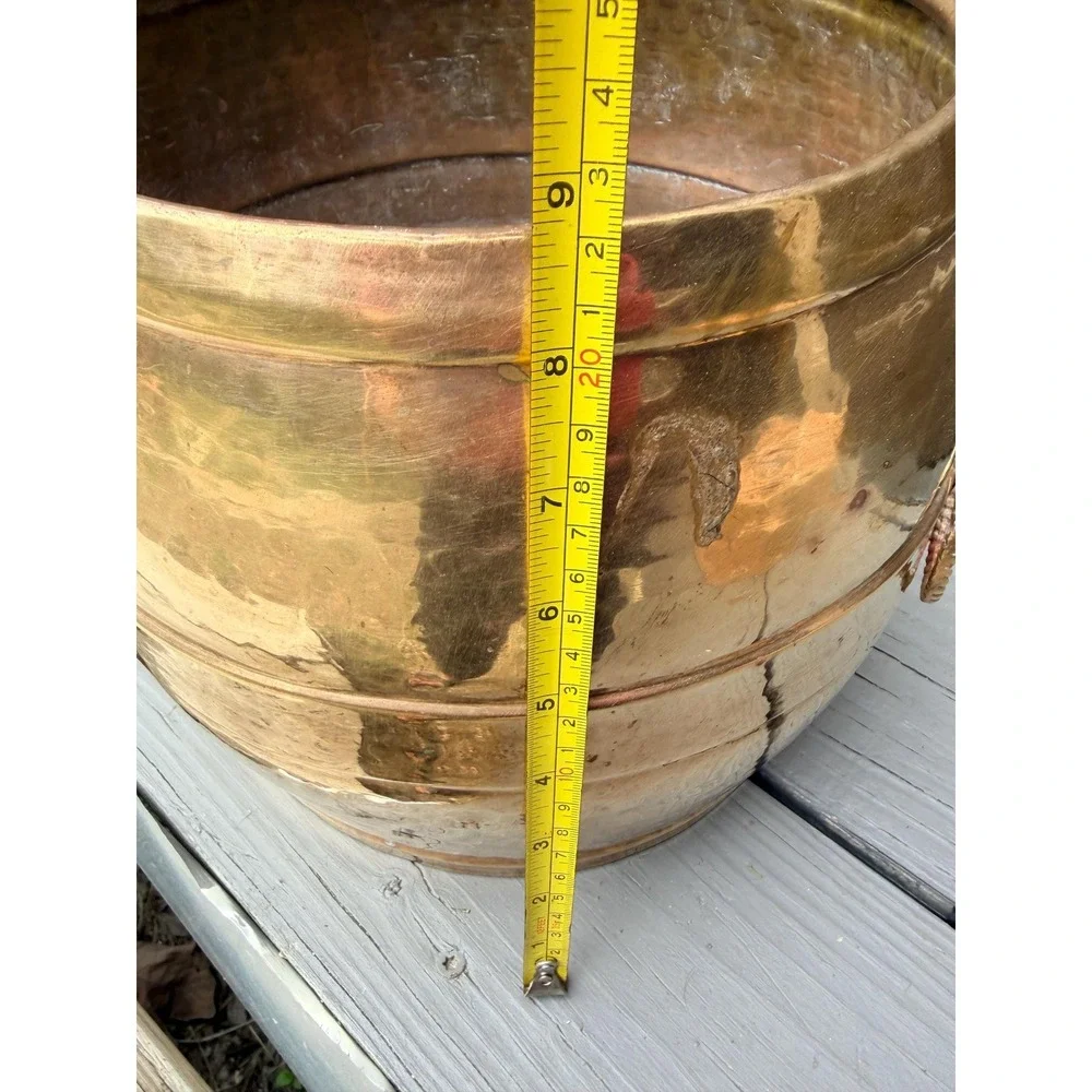 Hammered Brass Planter Large | Boho Luxe Indian Vessel, Rustic Modern Home Decor